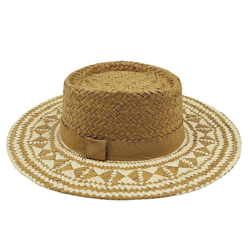 7984 Wide Brim Straw Sun Hat Foe and Geometric Pattern Sun Caps Summer